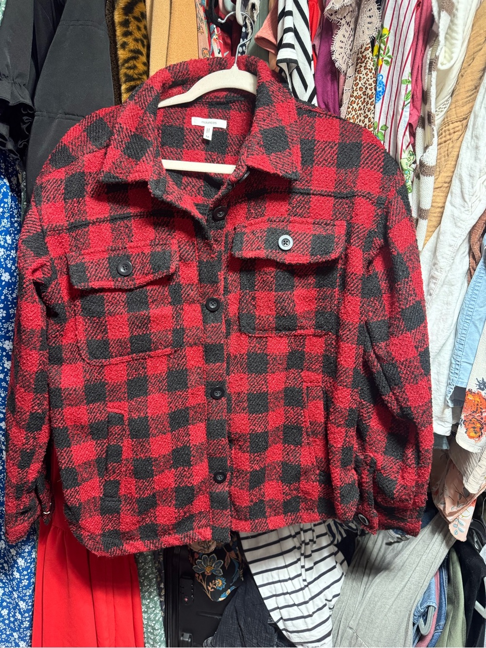 Maurices Red & Black Buffalo Plaid Short Shacket
